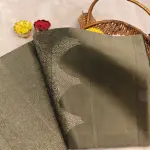 Military green with scallop design contemporary soft silk saree