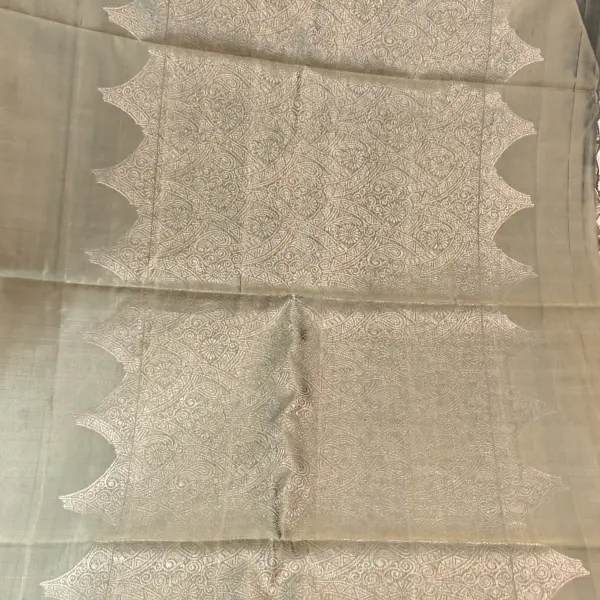 Military green with scallop design contemporary soft silk saree