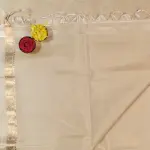 Cream Self design jaal pattern with peacock motif soft silk saree