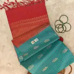 Blue with red checks and motifs soft silk saree