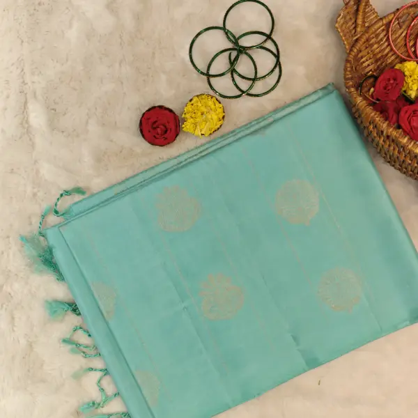 Sea green with big motifs soft silk saree