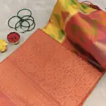 Yellow with orange border soft silk saree