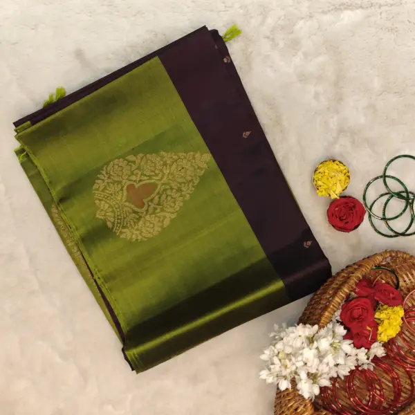 Wine with green border soft silk saree