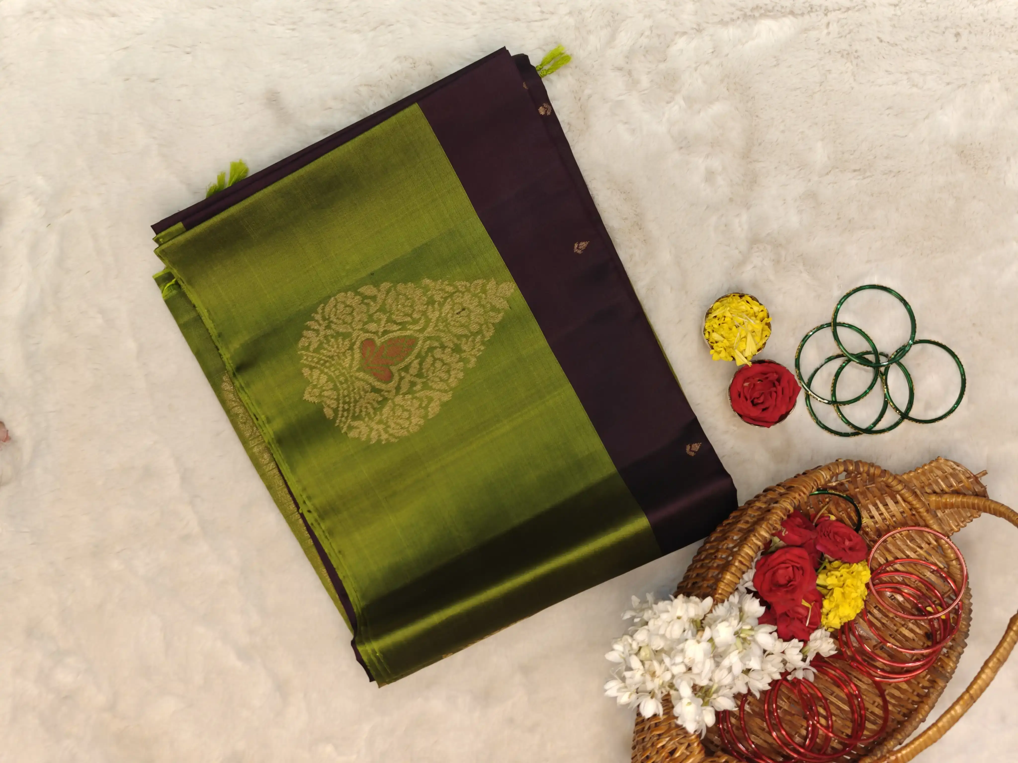 Wine with green border soft silk saree