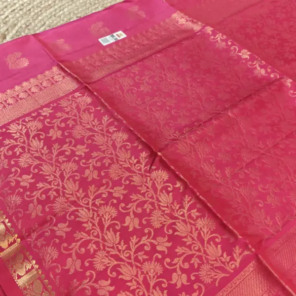 Rani Pink with peacock motifs soft silk saree