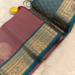 Light brown with teal blue classic border soft silk saree