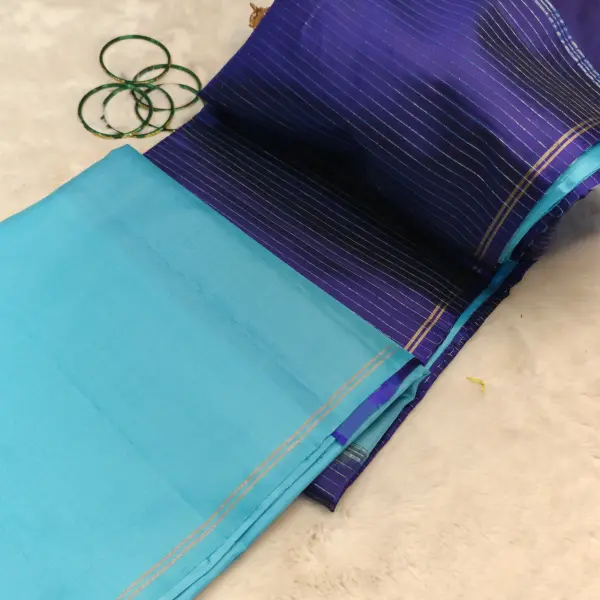 Sky blue with navy blue contrast soft silk saree