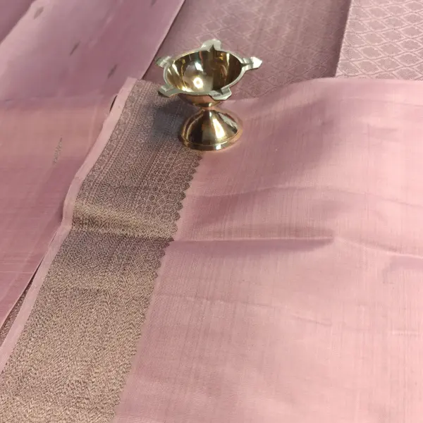 Pastel Pink with small motifs antique border silk saree