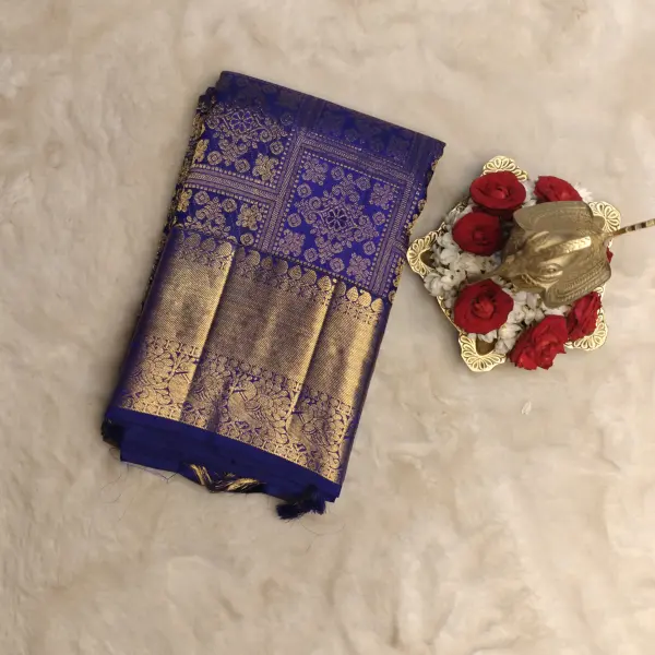 Royal Blue brocade rich border and pallu silk saree