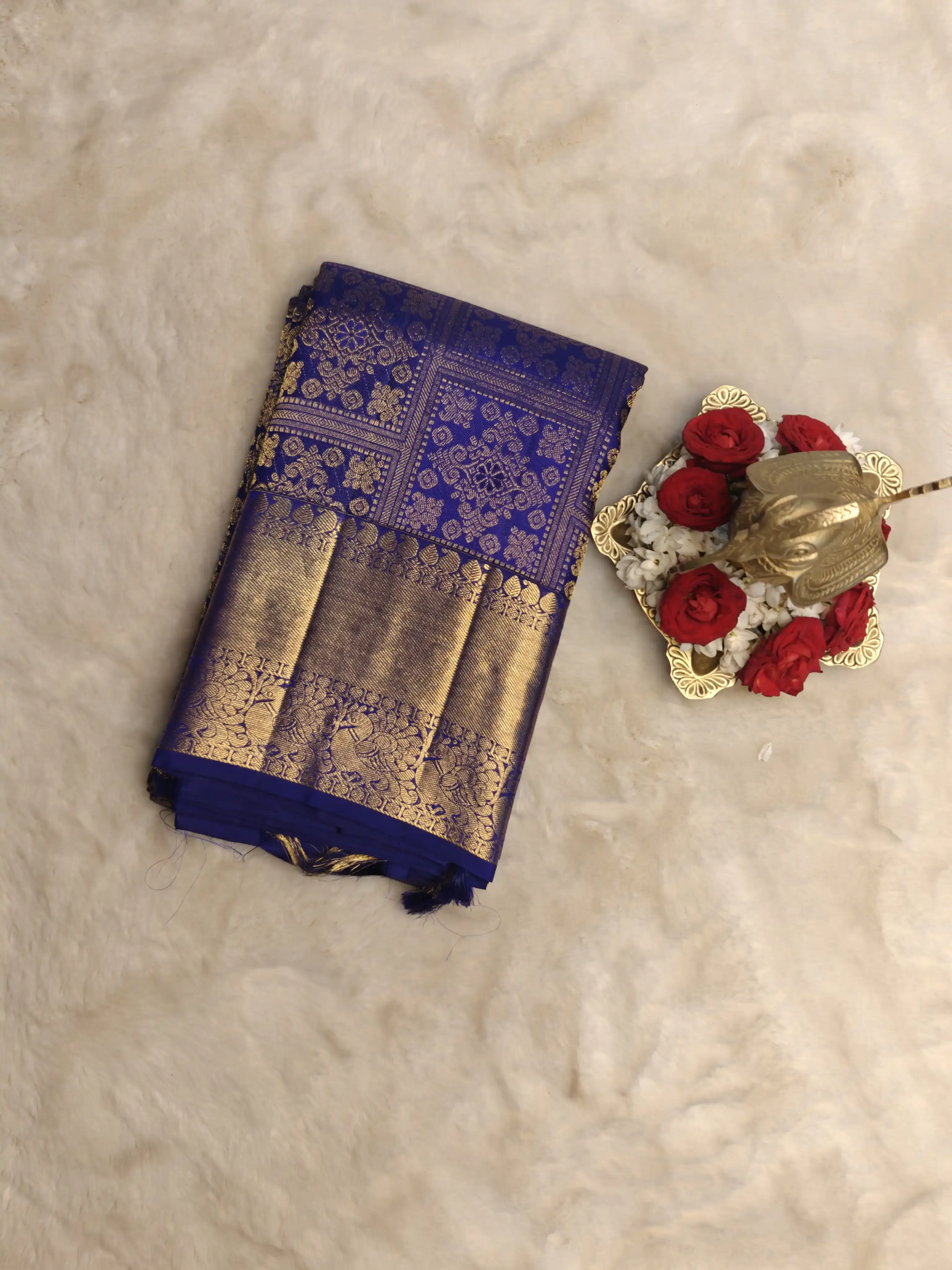 Royal Blue brocade rich border and pallu silk saree