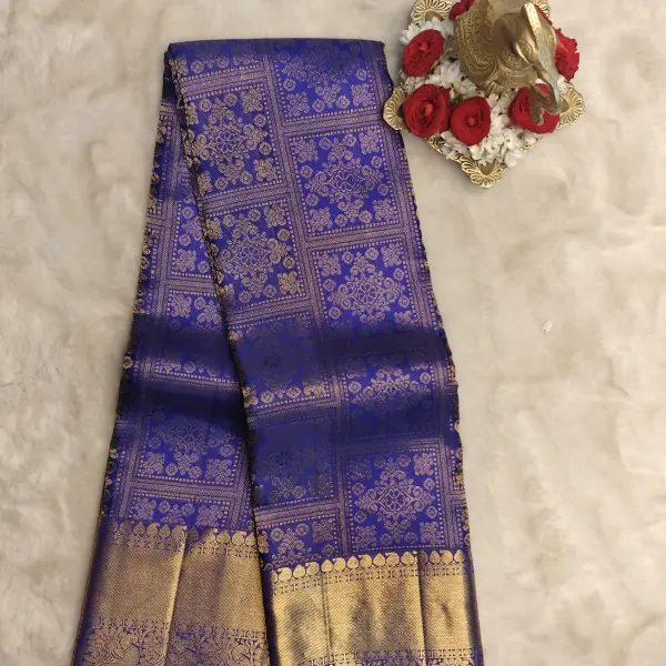 Royal Blue brocade rich border and pallu silk saree