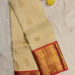 Cream Red with big motifs and large border silk saree