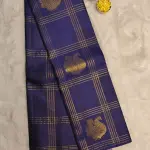 Navy Blue borderless checks with mango motifs silk saree