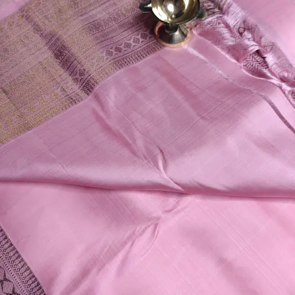 Rose pink antique zari border silk saree
