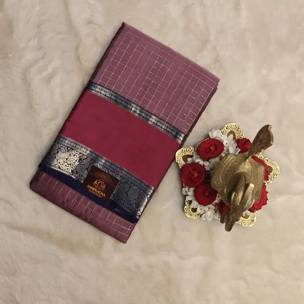 Dark lavender with maroon border checks silk saree