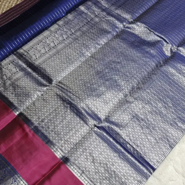 Dark lavender with maroon border checks silk saree
