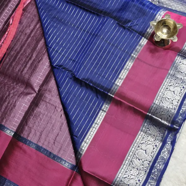 Dark lavender with maroon border checks silk saree