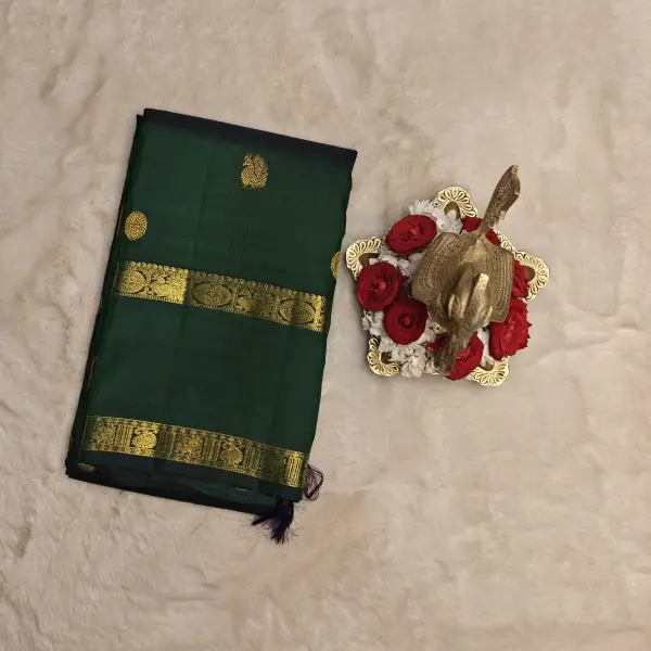 Dark Green with bentex border silk saree