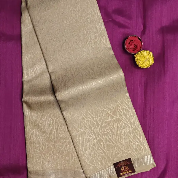 Beige self design silk saree