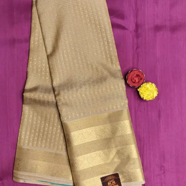 Cream with Teal blue long border silk saree