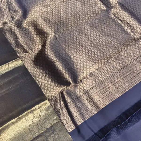 Cream large motifs with navy blue contrast silk saree