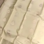 Cream large motifs with navy blue contrast silk saree