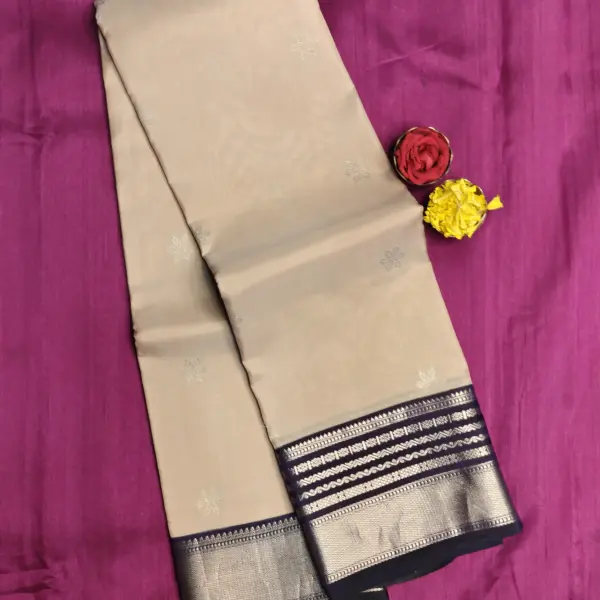 Beige with Navy blue border silk saree