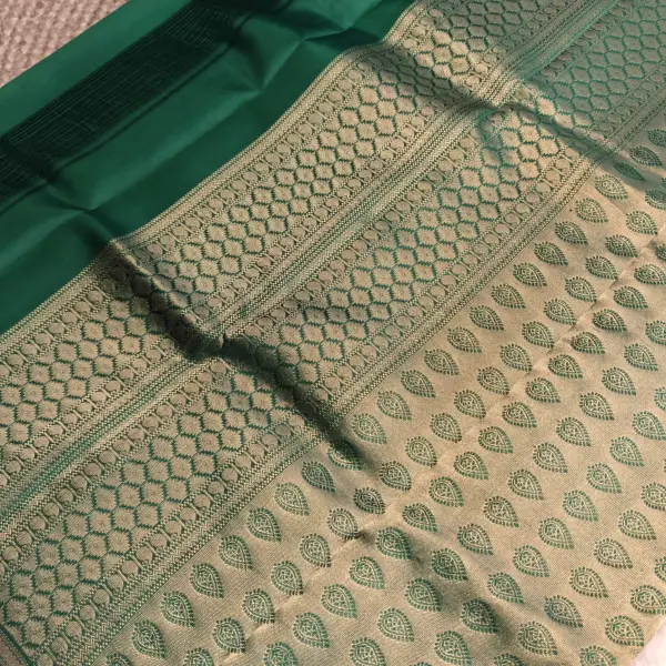 Mustard Yellow with Green contrast small motifs silk saree