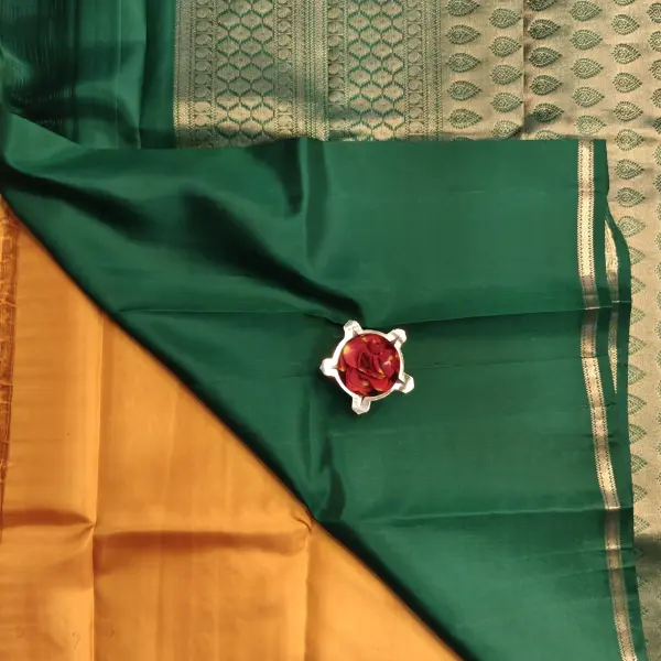 Mustard Yellow with Green contrast small motifs silk saree