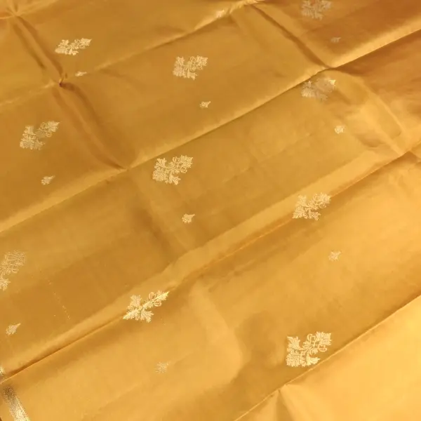 Mustard Yellow with Green contrast small motifs silk saree