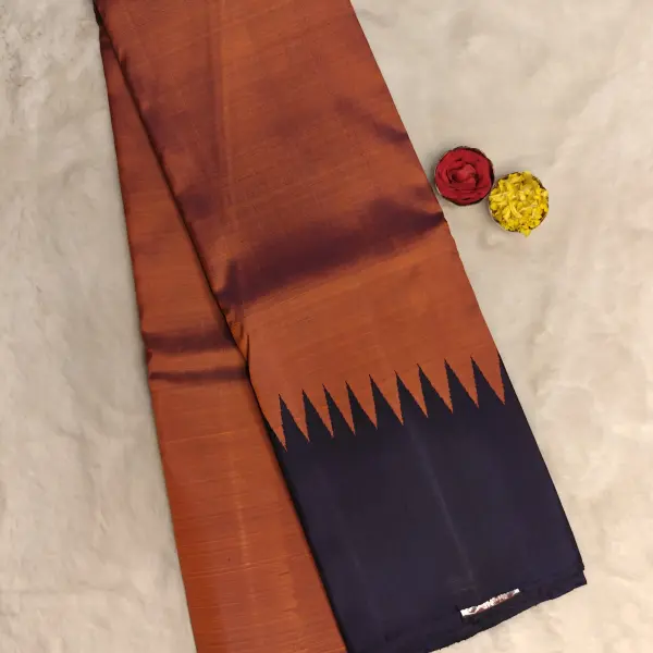 Honey orange with Navy blue Raising border silk saree