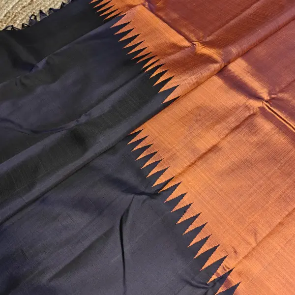Honey orange with Navy blue Raising border silk saree