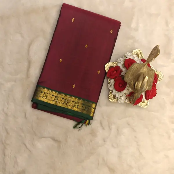 Maroon and green border small motifs silk saree