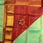 Sea Green checks with maroon border pure silk saree