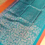 Sunset Orange Teal blue small motifs silk saree