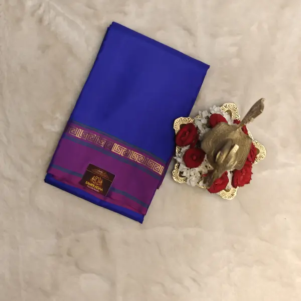 Peacock blue with maroon contemporary border silk saree