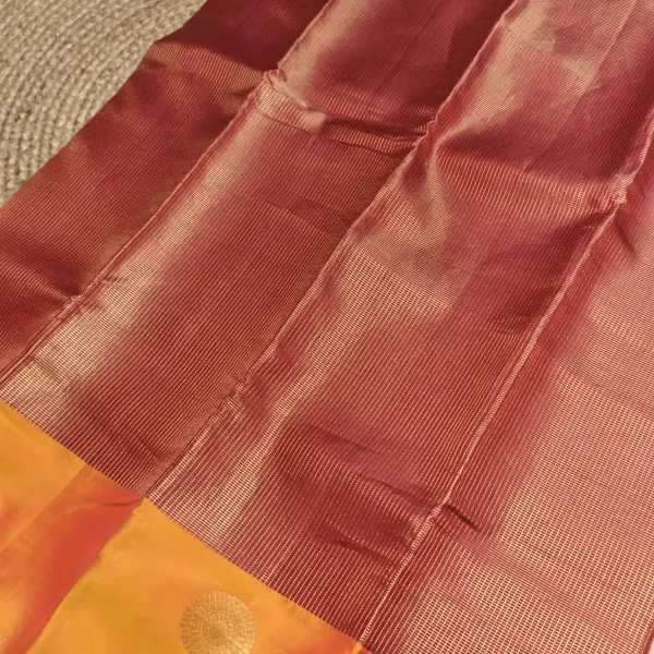 Brick red with yellow long border silk saree