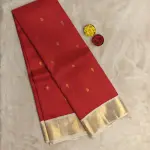 Cherry red with cream border small motifs pure silk saree