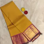 Mustard yellow with pink border silk saree