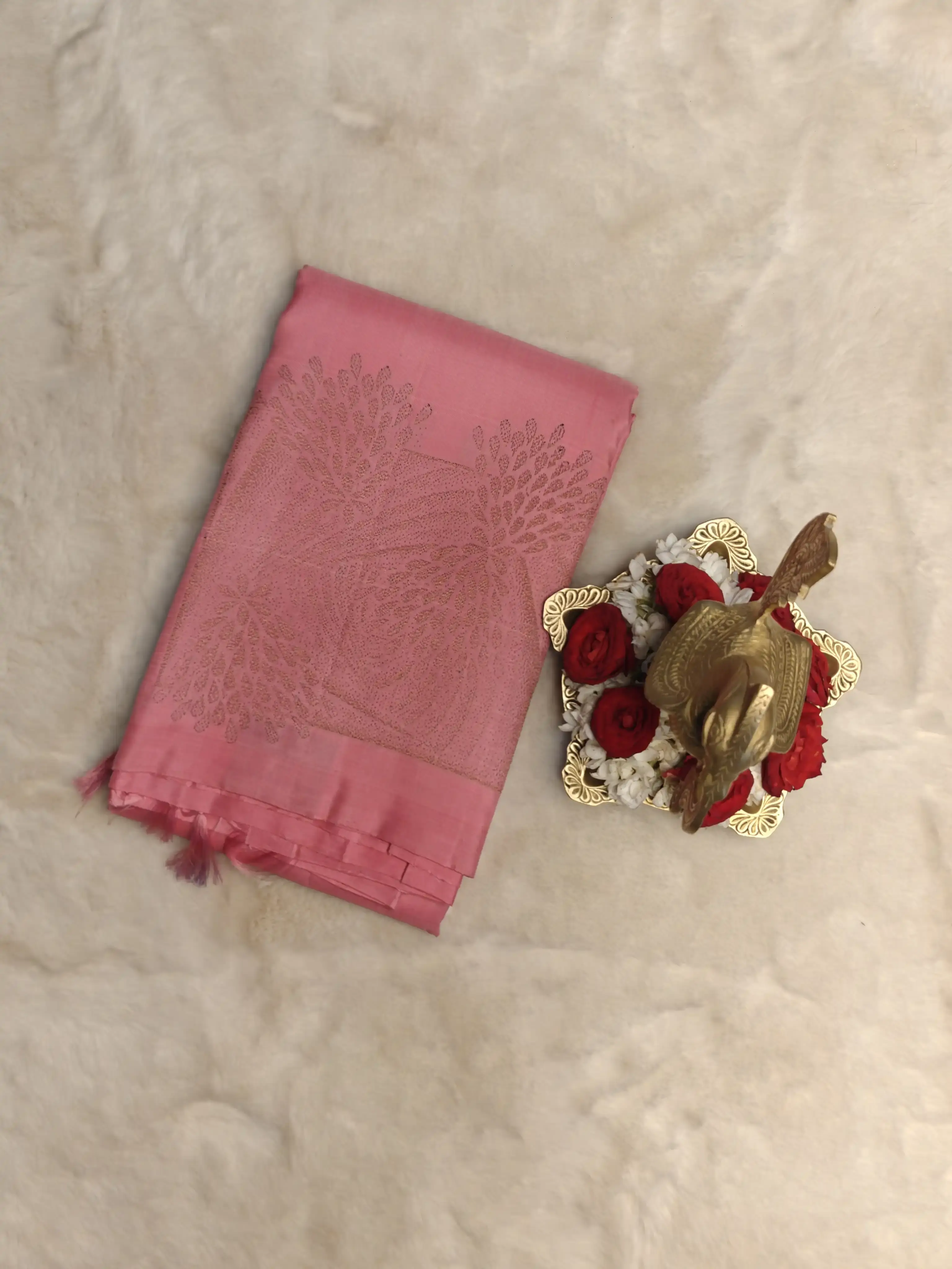 Peach pink contemporary design silk Sarees