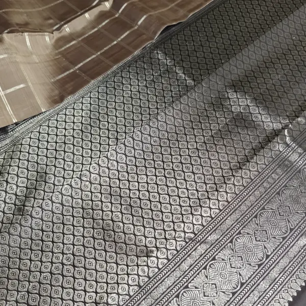 Grey with black checks silk saree