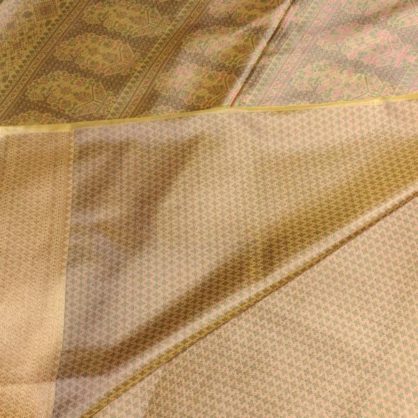 Lemon yellow with pink and green design benaras saree
