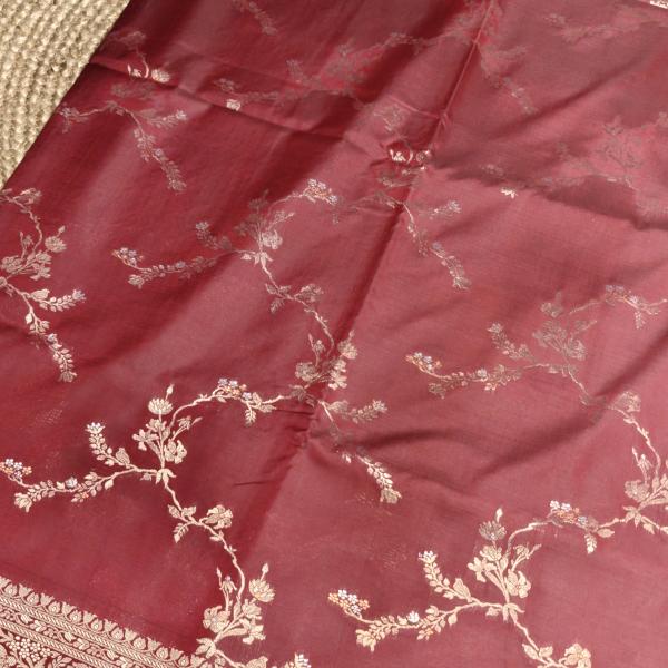 Maroon jaal work with rich border and pallu benaras saree