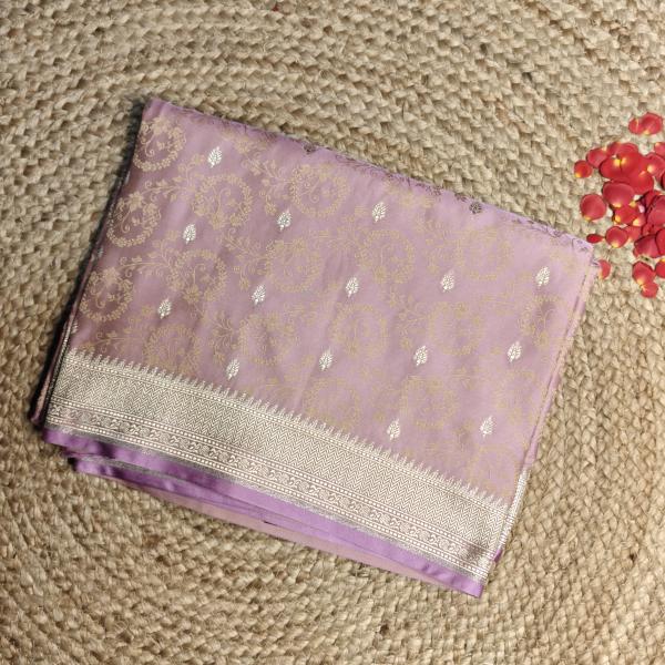 Soft Lavender jaal pattern benaras saree