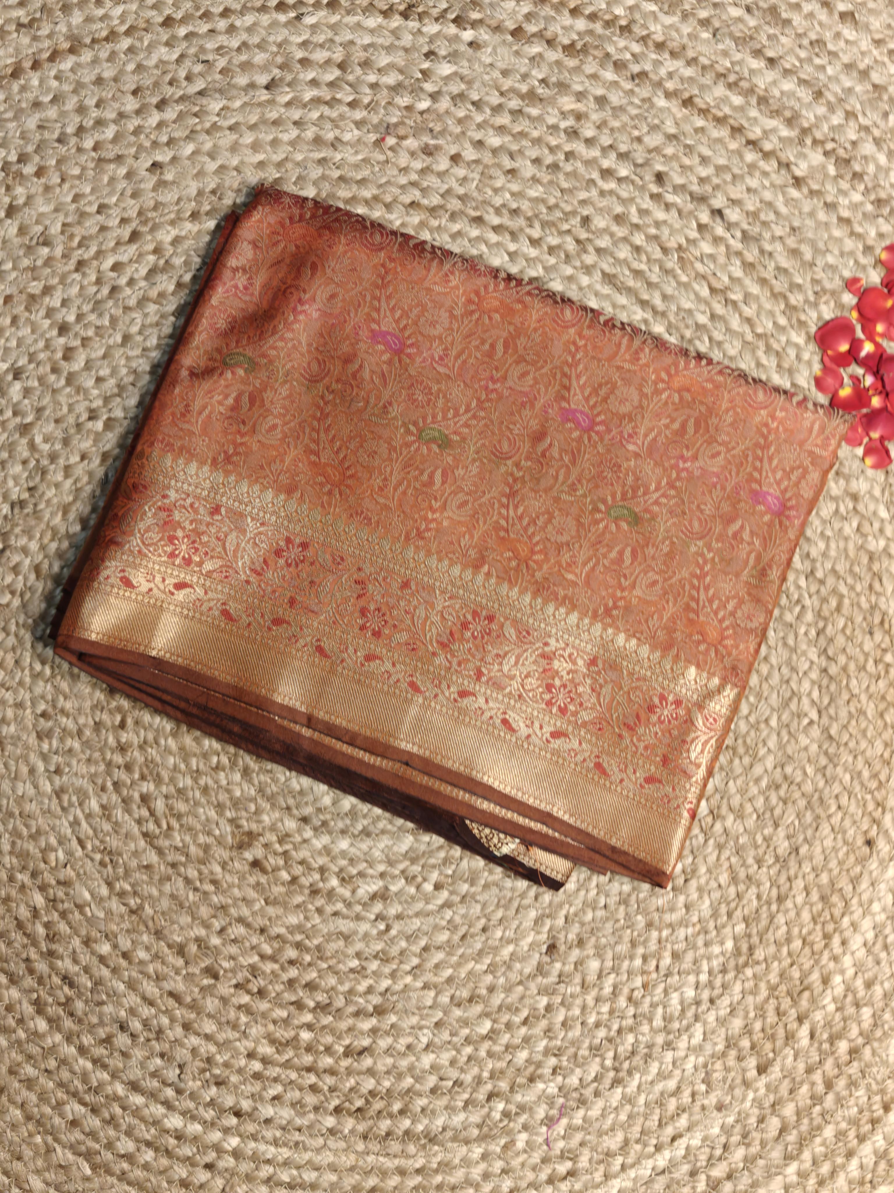 Light orange Meenakari work Benaras saree