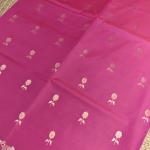 Rani pink with lehariya border pure raw mango silk saree