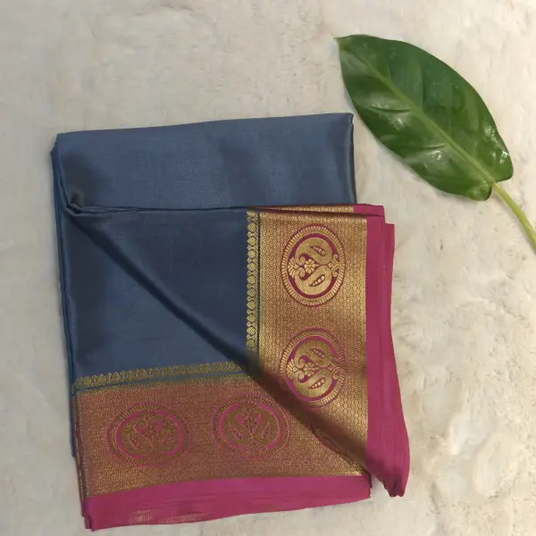 Grey and pink border pure crepe silk saree 120gsm