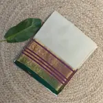 Cream body with green and pink rich border pure crepe silk saree 120gsm