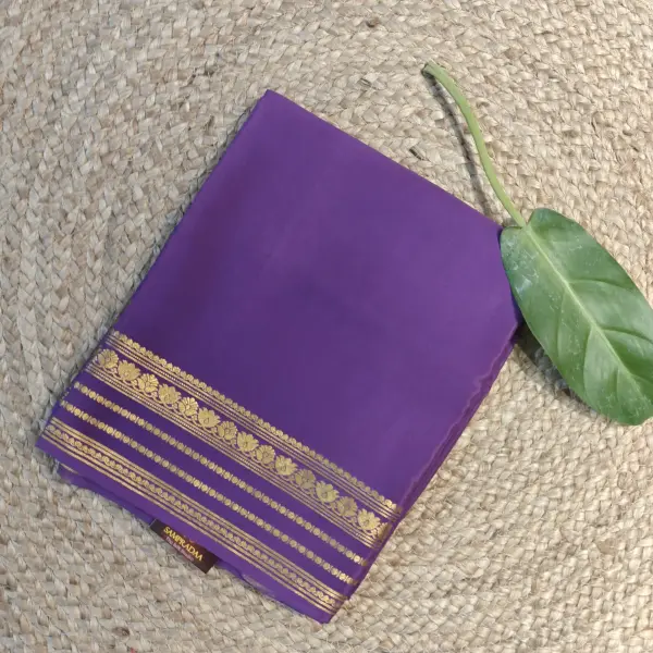Purple plain with rich border and pallu pure mysore crepe silk saree 120gsm