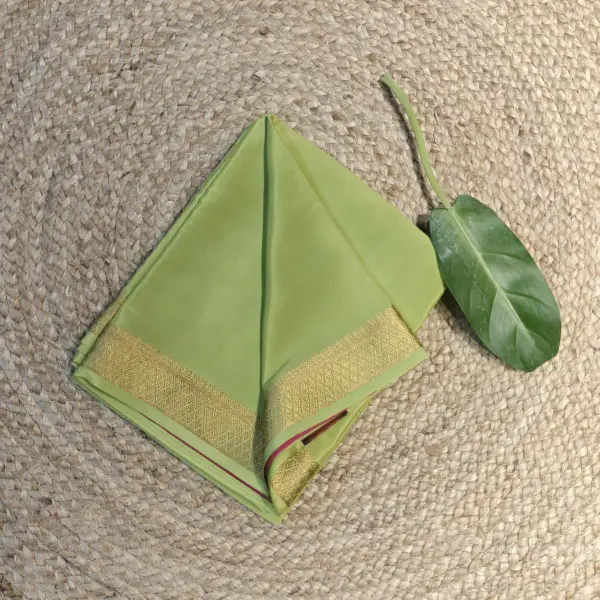 Parrot green with contrast pink pallu and blouse pure crepe silk saree 120gsm